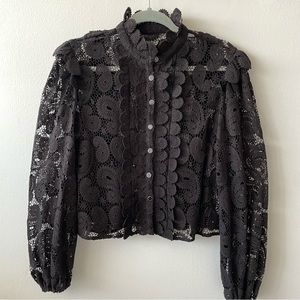 The Kooples BLACK LACE SHIRT WITH HIGH NECK